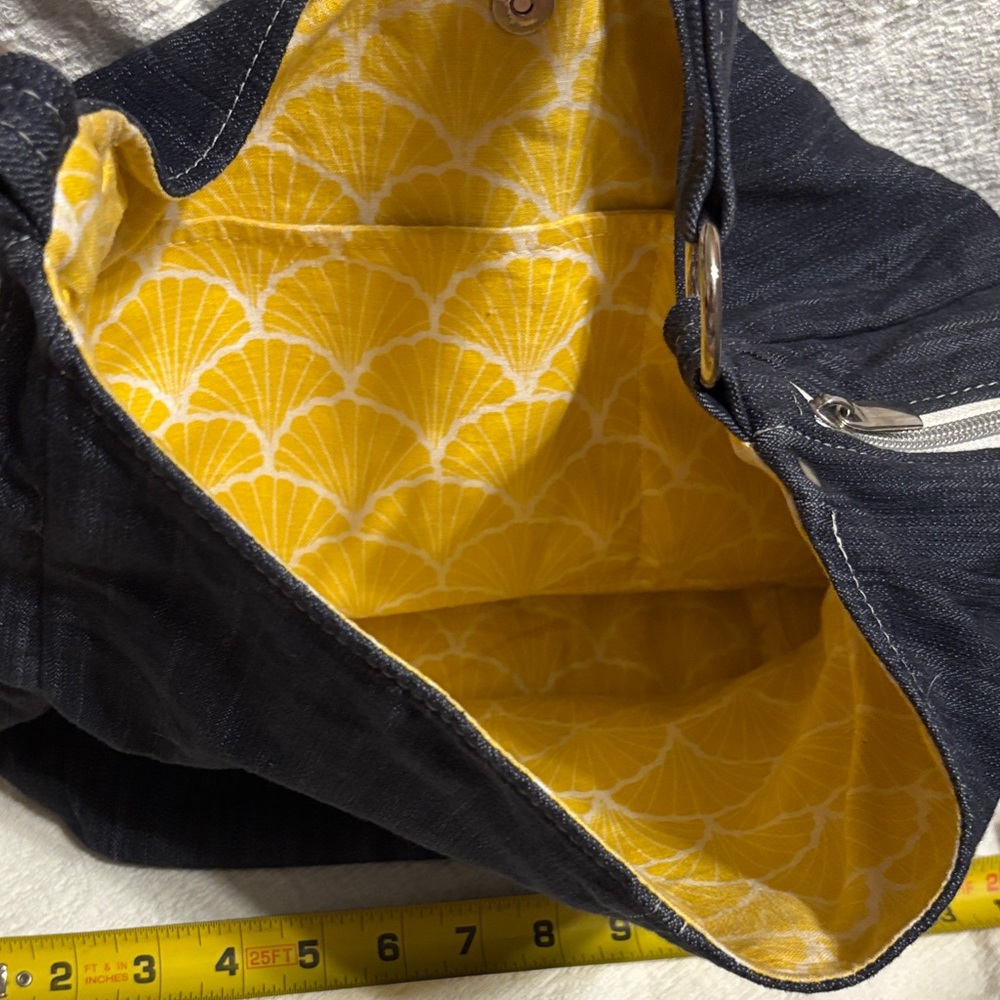 Stylish Denim hobo Shoulder Bag w yellow accents - Picture 6 of 9